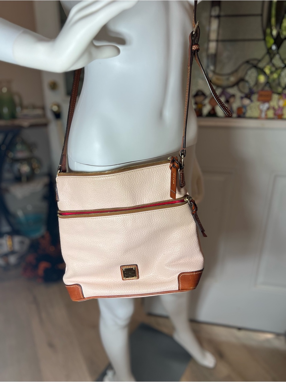 Rehab bag Dooney & Burke Cream Crossbody Shoulder Bag with Tan Trim